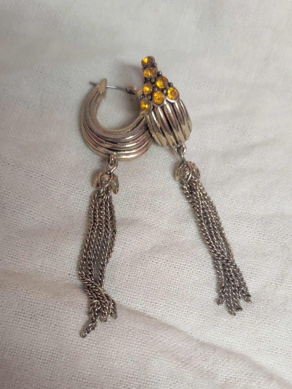 Light Gold-Tone Tassel Drop Earrings with Yellow Amber Rhinestones